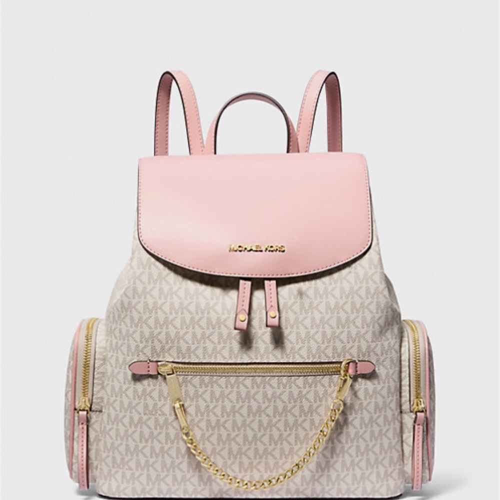 Michael Kors jet set large logo Pink and Cream Backpack